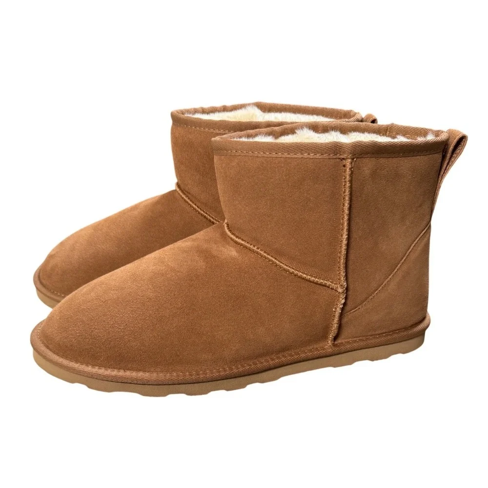 Clarks NIB Men 12 Suede Ankle Boot Tan Leather Indoor Outdoor Slipper Cozy Cloud